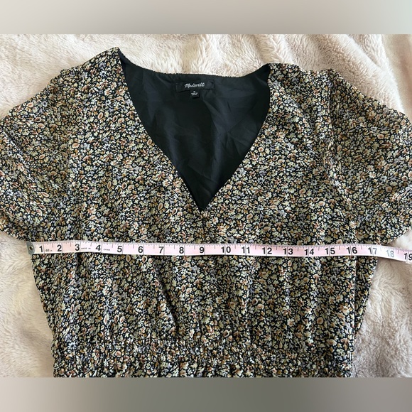 Madewell Black Floral Dress with Flutter Shoulder and Elastic Waist Boho - Picture 9 of 10